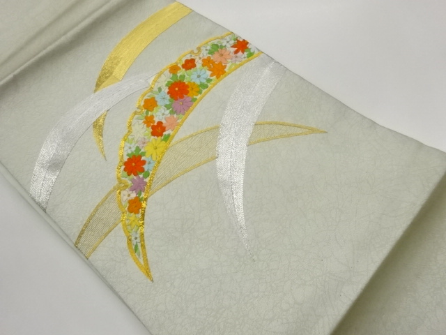 JAPANESE KIMONO / NAGOYA OBI / GOLD & SILVER THREAD / EMBROIDERY / FLOW